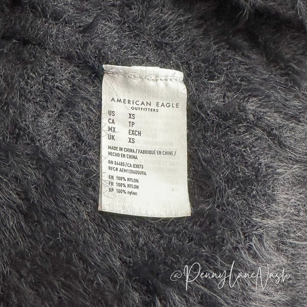 American Eagle Fuzzy Eyelash Back Surplice Sweater XS Black - Picture 9 of 11
